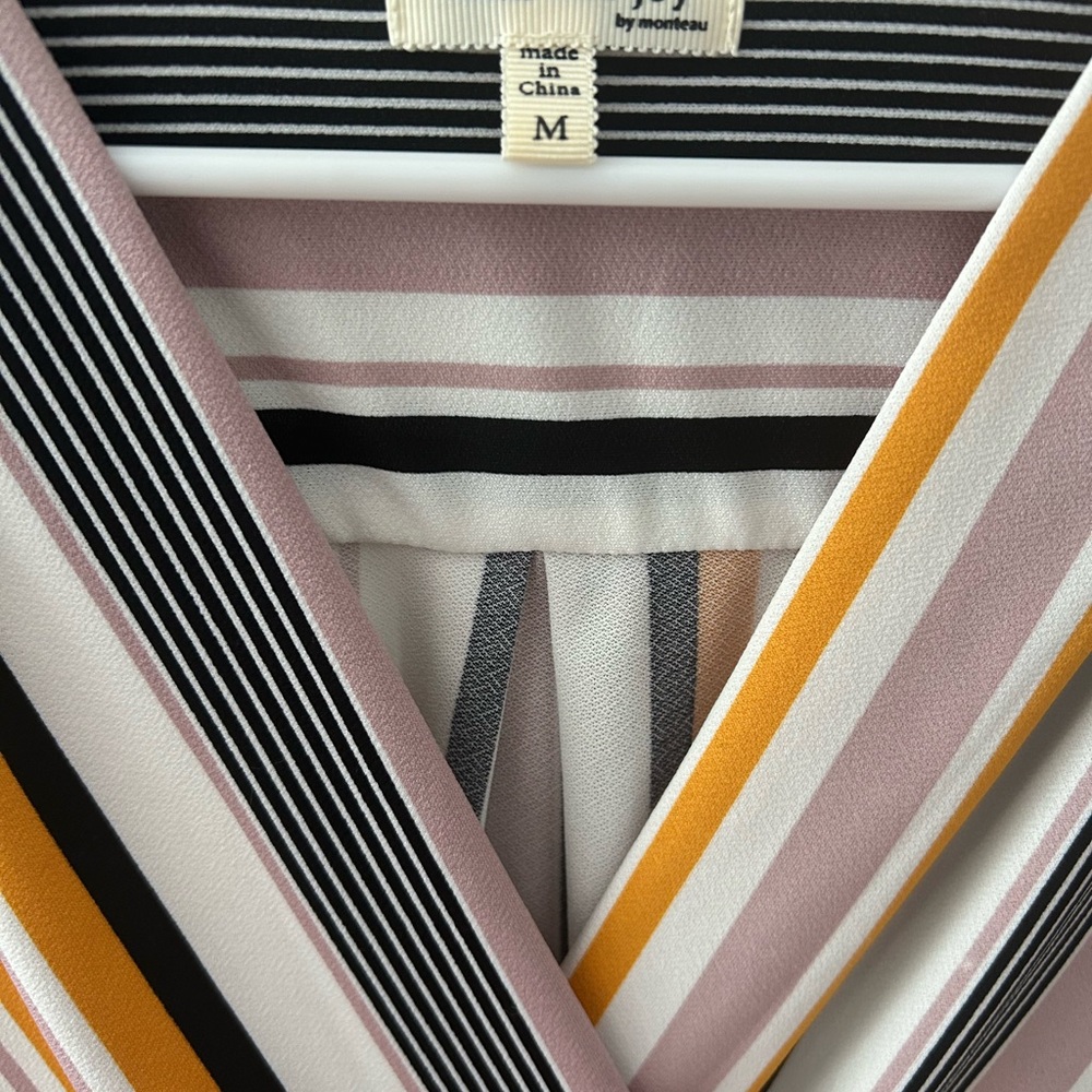 NWOT FAITH AND JOY by Monteau Multicolor Striped V-Neck Top w/Capped Sleeves - Picture 5 of 16